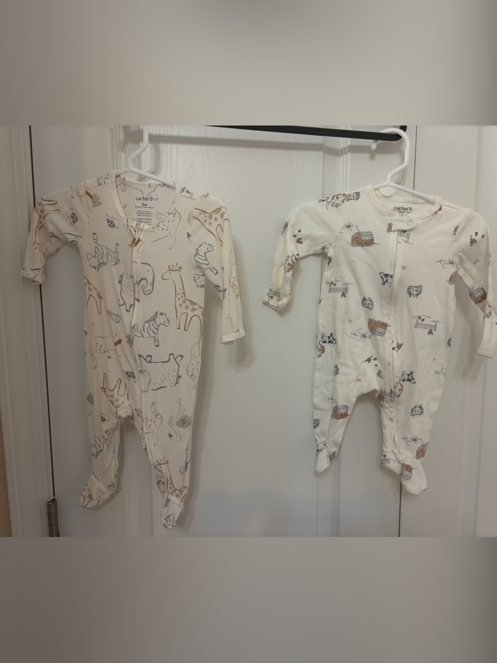 Carter’s Animal farm zoo elephant Footie Pajamas sleepers lot bundle set of 2
